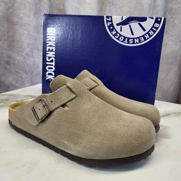 Birkenstock Boston taupe suede mule clogs - Picture 1 of 12